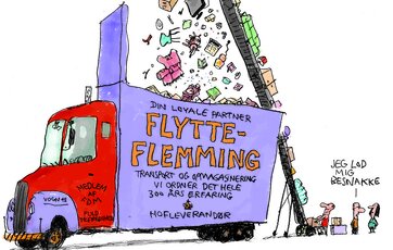 Tegning af flyttebil, der læsses