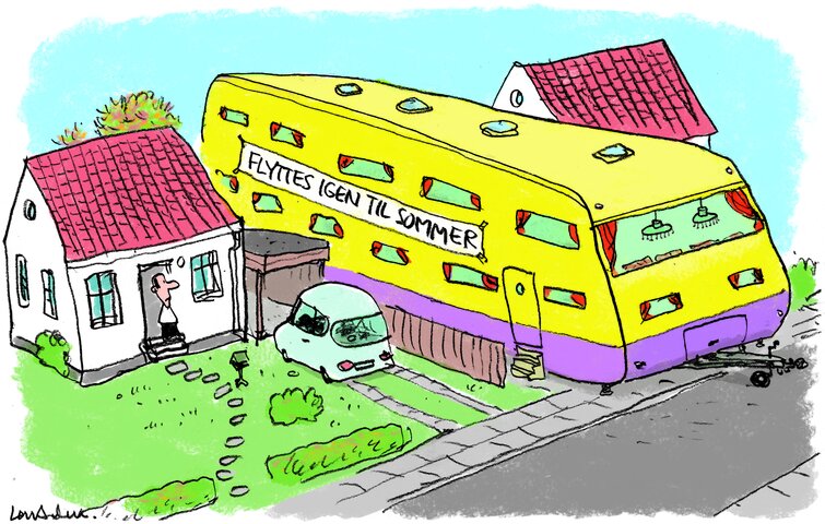 illustration af campingvogn i indkørsel