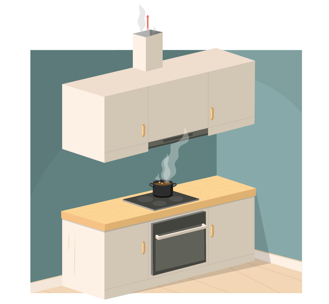 illustration af skabsintegreret emhætte