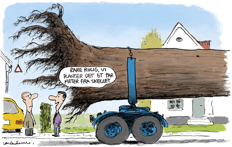 Illustration af stort træ spændt på en lastbil