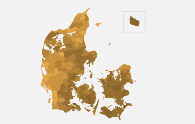 Kort over radonforekomst i danske boliger.