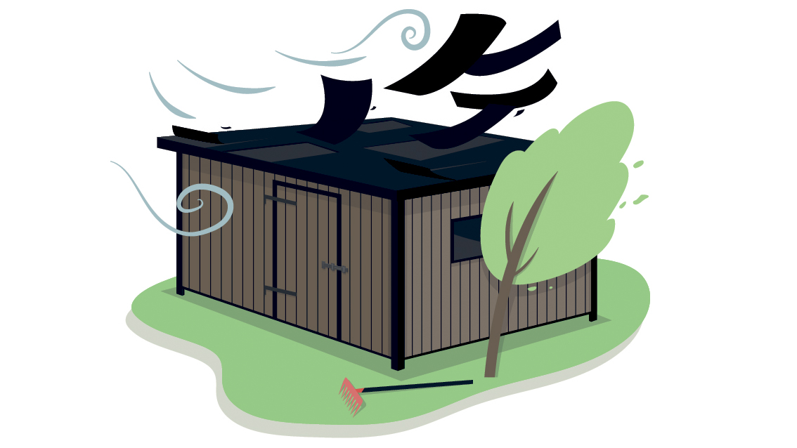 Illustration af vindblæst skur